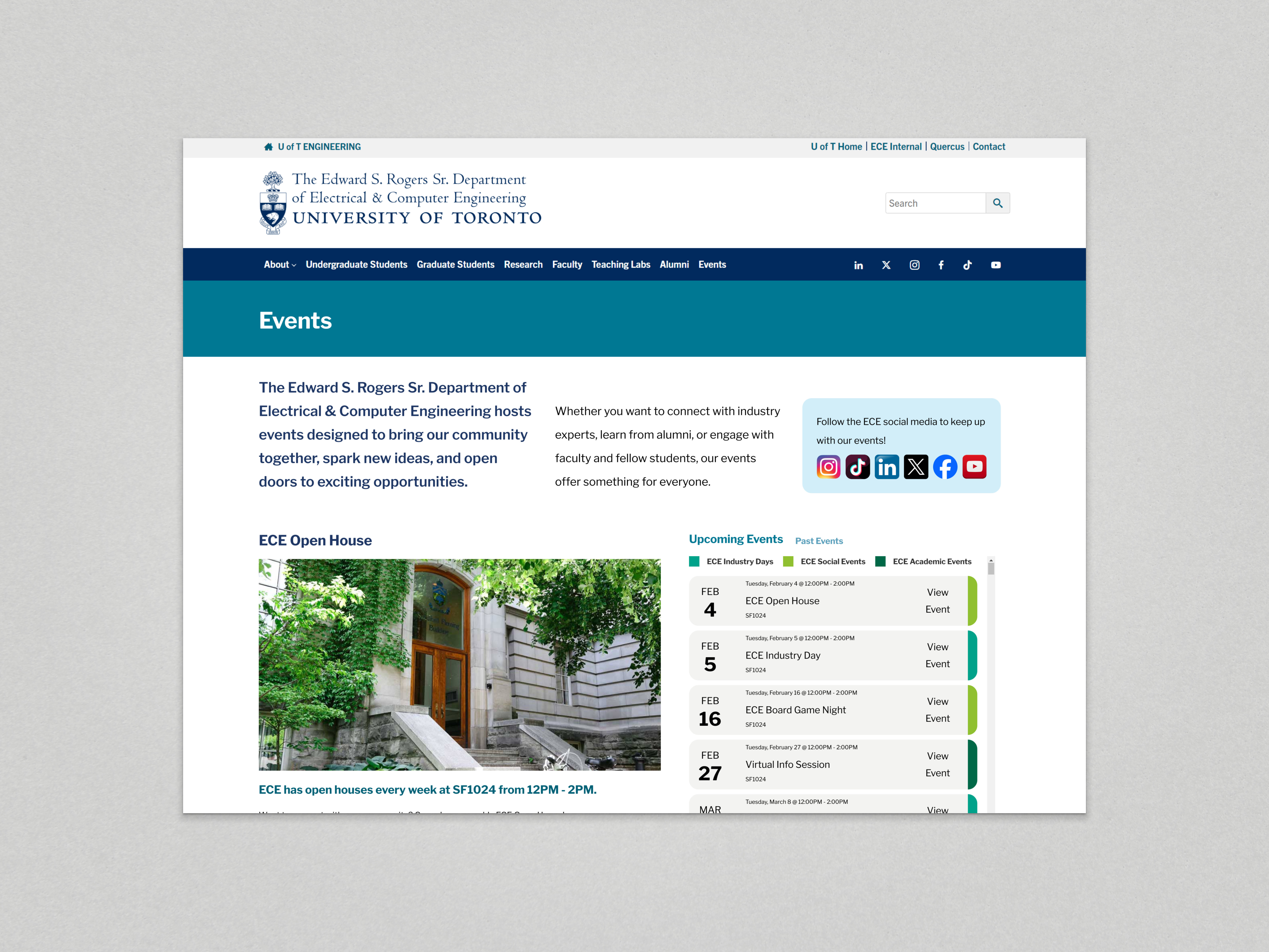 ECE Events Page redesign mockup
